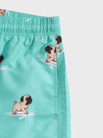 Dog Print Drawstring Waist Swim Shorts