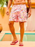 Floral And Letter Graphic Drawstring Waist Swim Trunks