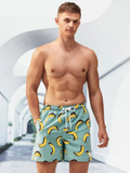 Banana Print Drawstring Waist Swim Trunks