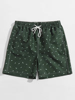 All Over Print Drawstring Waist Non Stretch Swim Trunks