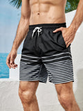 Striped Print Flap Pocket Beach Shorts