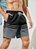 Strips Print Drawstring Waist Swim Shorts