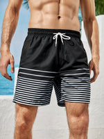 Strips Print Drawstring Waist Swim Shorts