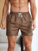 Striped Drawstring Waist Swim Shorts With Pocket