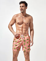 Print Grommet Drawstring Waist Swim Trunks