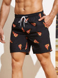 Pizza Print Drawstring Waist Swim Shorts