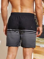 Classic Style Striped Drawstring Waist Swim Shorts