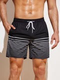 Classic Style Striped Drawstring Waist Swim Shorts