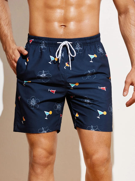Beverage And Floral Print Swim Shorts