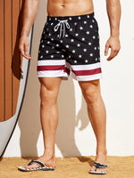 Star Print Drawstring Waist Swim Shorts