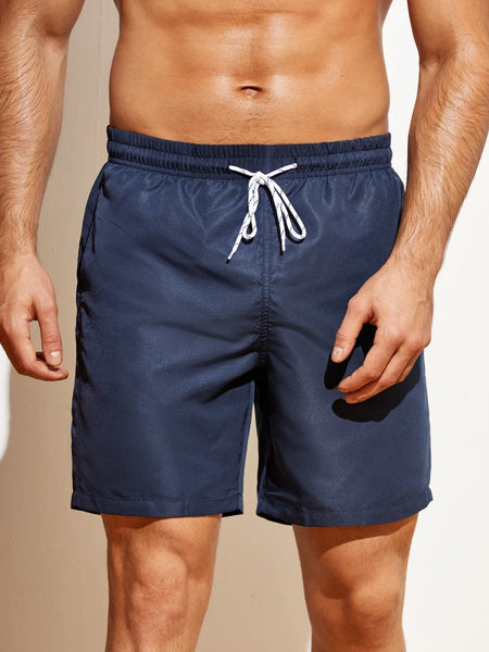 Plain Waist Swim Trunks With Pocket