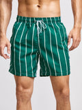 Striped Print Drawstring Waist Swim Shorts With Pocket