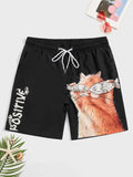 Cartoon Cat Print Swim Shorts