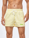 Striped Patched Drawstring Swim Shorts