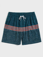 Striped Drawstring Swim Shorts With Pocket