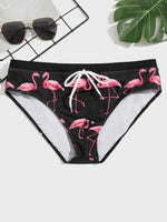 Flamingo Print Knot Waist Swim Brief