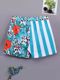 Striped And Tropical Print Swim Shorts