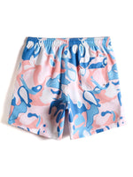 Letter Patched Allover Print Drawstring Swim Trunks