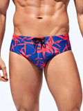 Tropical Print Drawstring Waist Swim Brief