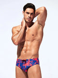 Tropical Print Drawstring Waist Swim Brief