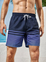 Strips Print Drawstring Waist Swim Shorts