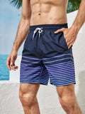 Strips Print Drawstring Waist Swim Shorts