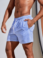 Vertical Striped Drawstring Swim Shorts