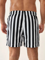 Striped Pattern Drawstring Waist Swim Shorts