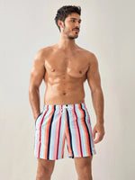 Colorful Striped Swim Shorts With Pocket
