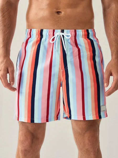 Colorful Striped Swim Shorts With Pocket