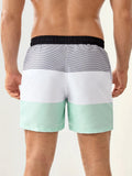 Three Tone Striped Print Swim Shorts