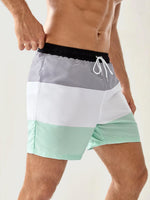 Three Tone Striped Print Swim Shorts