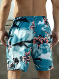 Mountain And Tropical Print Swim Trunks