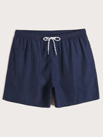 Drawstring Waist Non Stretch Swim Trunks