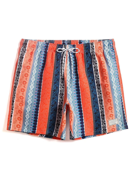 Paisley Print Letter Patched Swim Trunks