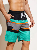 Striped Print Flap Detail Swim Shorts