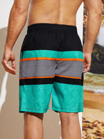 Striped Print Flap Detail Swim Shorts