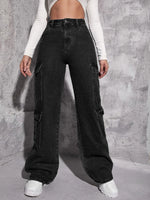 Plain Zipper Fly Flap Pocket Jeans