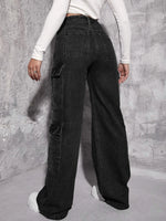 Plain Zipper Fly Flap Pocket Jeans