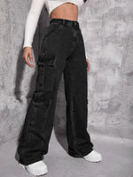 Plain Zipper Fly Flap Pocket Jeans