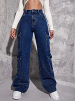 Plain Zipper Fly Flap Pocket Jeans