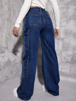 Plain Zipper Fly Flap Pocket Jeans