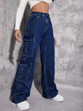 Plain Zipper Fly Flap Pocket Jeans