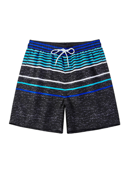 Printed Strips Beach Shorts With Drawstring