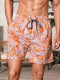 Non Stretch Drawstring Floral Shorts With Pocket