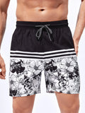 Striped And Floral Print Swim Shorts