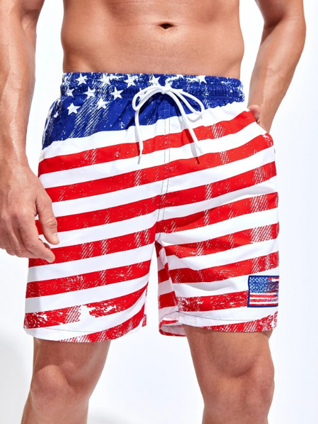 American Flag Print Swim Shorts