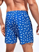 Allover Print Drawstring Waist Slight Stretch Swim Trunks