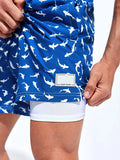 Allover Print Drawstring Waist Slight Stretch Swim Trunks