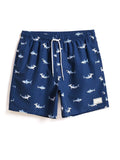 Shark Print Drawstring Waist Swim Trunks With Pocket